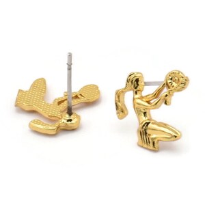 Gold Virgo Earring, 4 Gold Plated Brass Virgo Sign Stud Earrings, Zodiac Findings, Zodiac Sign Jewelries (12x13mm) SY0286