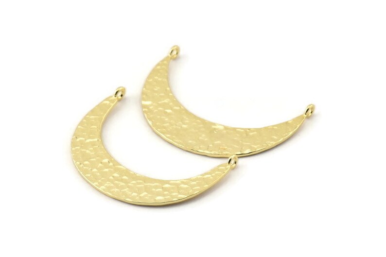 U147 43x11x1mm Hammered Crescent Pendant Gold Plated Brass Crescent Moon Charms With 2 Loops