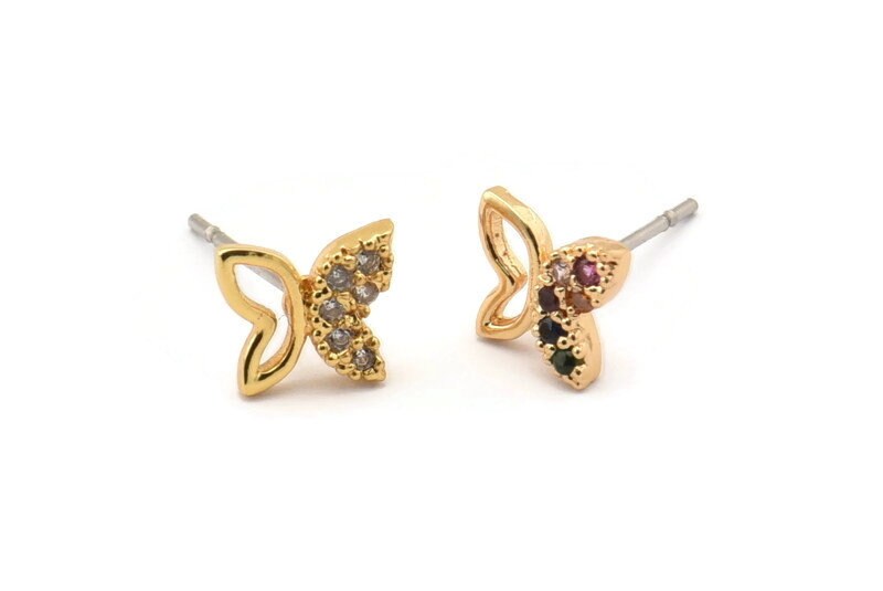 Gold Butterfly Earring, 4 Gold Plated Brass Butterfly Stud