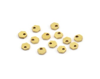 Brass Hexagon Charm, 100 Raw Brass Tiny Hexagon Charms With 1 Hole (4x1mm) A4153