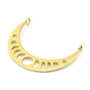 Moon Phases Pendant, 4 Raw Brass Crescent Pendants With 2 Loops, Earring Findings (35x8x1mm) BS 2067