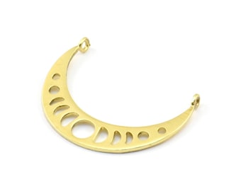 Moon Phases Pendant, 4 Raw Brass Crescent Pendants With 2 Loops, Earring Findings (35x8x1mm) BS 2067