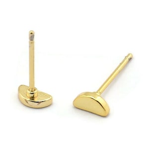 Gold Moon Earring, 8 Gold Plated Brass Half Moon Stud Earrings (6x3mm) D1405