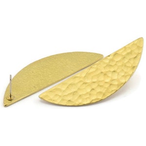 Brass Half Moon, 2 Hammered Raw Brass Semi Circle Stud Earrings (51x16x1mm) N1024