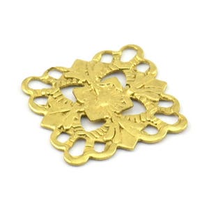 Square Filigree Charm, 20 Raw Brass Square Filigree Charms, Pendant, Findings (15mm) Brs 414 A0273