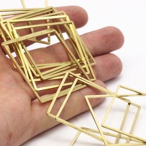Square Ring Charm 6 Raw Brass Square Connectors 42mm Bs image 6