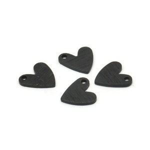 Black Heart Charm, 24 Textured Oxidized Black Brass Heart Charms With 1 Hole (8x1mm) M02170