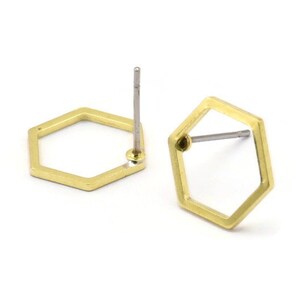 Brass Hexagon Earring, 10 Raw Brass Hexagon Stud Earrings (12x0.90mm) A1636 A1714