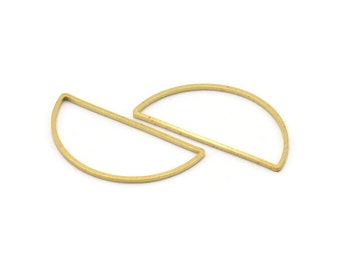 Brass Half Moon, 24 Raw Brass Semi Circle Connectors (15x30x0.80mm) D1280
