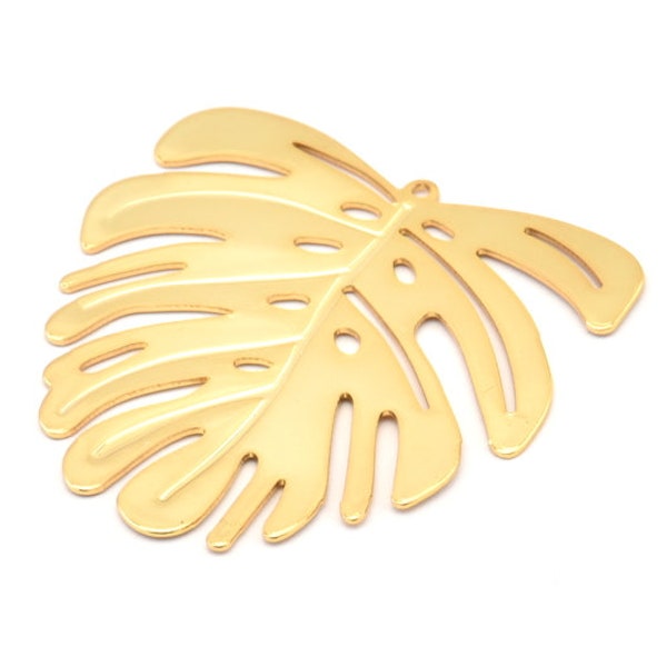 Gold Monstera Charm, Vergoldete Messing Monstera Blatt Charms mit 1 Loop, Anhänger, Ohrringe, Fundstücke (45x43x0,60mm) D0654 Q0742