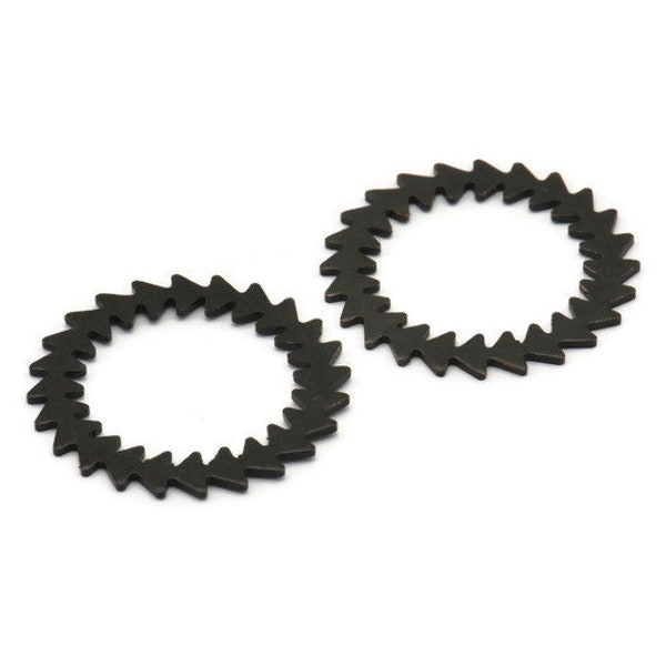 Black Circle Charm, 2 Oxidized Black Brass Circle Charms, Black Connectors, Findings, Connectors (25x0.80mm) M01615