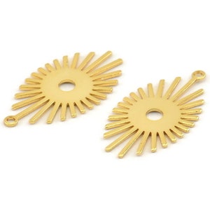 Gold Sunny Charm, 6 Gold Plated Brass Sunny Charms With 1 Loop (26x14x0.60mm) D1396