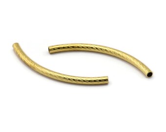 Textured Brass Tube, 20 Raw Brass Textured Curved Tubes (3x45mm) Bs 1633