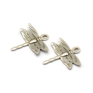 Silver Dragonfly Charm, 25 Antique Silver Plated Brass Dragonfly Charms With 1 Loop, Findings (15mm) Brs 1997 A0502