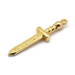 Gold Knife Charm, 2 Gold Plated Brass Knife Charms With 1 Loop, Pendants, Findings (36x9x4mm) N1640