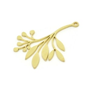 May include: Gold-toned metal charm featuring a delicate branch with leaves and berries. The charm has a loop at the top for attaching to jewellery or other crafts.