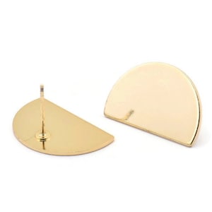 Semi Circle Earring, 4 Gold Plated Brass Half Moon Stud Earrings (22x14x0.80mm) M401 A1623