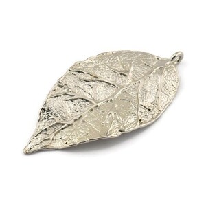 Silver Leaf Charm, Silver Tone Brass Leaf Charms With 1 Loop (60x30x1.4mm) E255