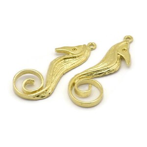 Dije de caballito de mar de latón, dijes de caballito de mar de latón crudo con 1 anilla (38 mm) N1424