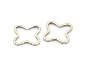 Silver Geometric Connector, 24 Antique Silver Plated Brass Windrose Findings (12x0.80mm) BS 2020