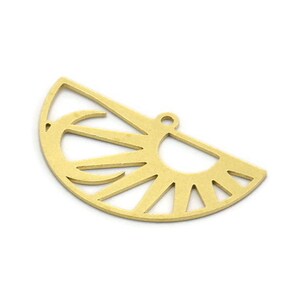 Semi Circle Charm, 6 Raw Brass Crescent Moon And Sun Charms With 1 Loop, Findings (18x30x0.60mm) A6288