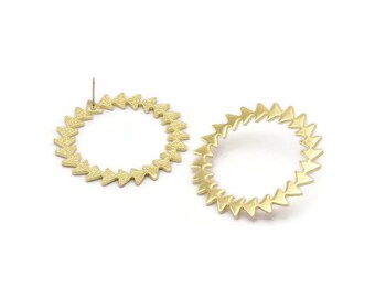 Brass Circle Earring, 2 Raw Brass Circle Stud Earrings (42x1.2mm) N1630