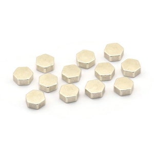 Silver Hexagon Blank, 25 Antique Silver Plated Brass Hexagon Blanks (5x2.25mm) D0127 H0114