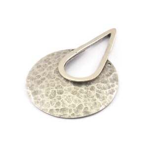 Silver Drop Charm, 2 Hammered Antique Silver Plated Brass Drop Pendant With 2 Holes (41x28x0.6mm) U079 H1387