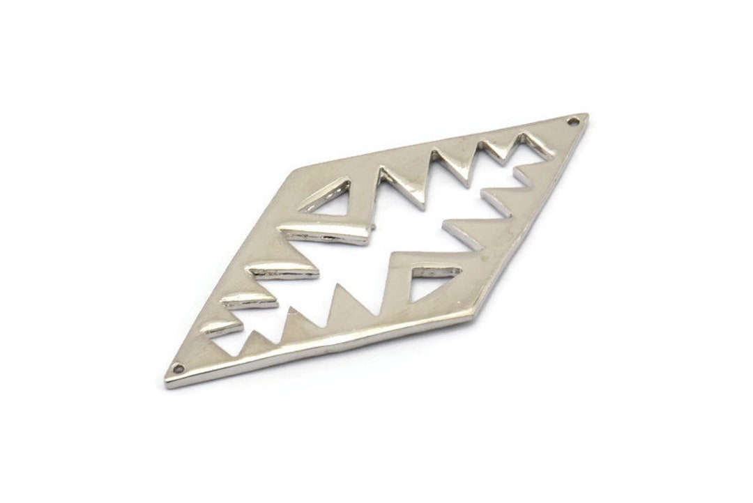 Silver Tribal Pendant, 2 Silver Tone Brass Hammered Diamond Silver Tribal Pendant, 2 Silver Tone Brass Hammered Diamond