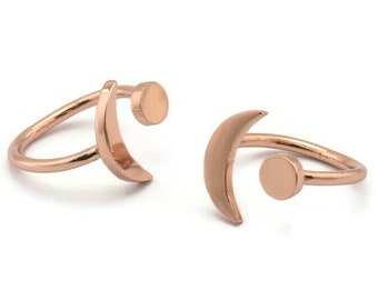 Universe Cosmos Ring, 2 Mån- och Planetringar i Roséguldpläterad Mässing - Rund Cabochon Storlek: 6 mm N0127 Q0232
