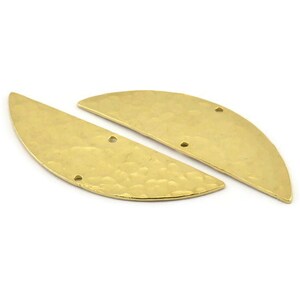 Brass Semi Circle, Hammered Raw Brass Half Moon Blanks With 2 Holes, Charms, Findings (51x16x1mm) N0922