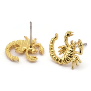 Gold Scorpio Earring, 4 Gold Plated Brass Scorpio Sign Stud Earrings, Zodiac Earring Findings, Zodiac Sign Jewelries (13x13mm) SY0291