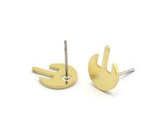 Earring Studs, 12 Raw Brass - Irregular Shaped Stud Earrings - Brass Earrings - Earrings (12x10x1mm) A6575