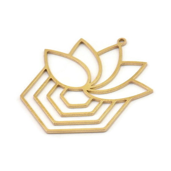 Brass Flower Charm, Raw Brass Flower Charms With 1 Loop, Charm Pendants, Findings (38x33x0.80mm) SMP1285