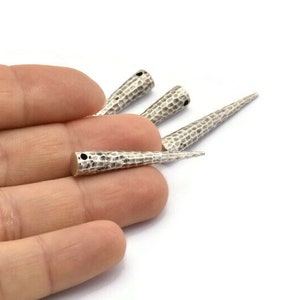 Silver Hammered Spike, 2 Antique Silver Plated Hammered Spike Tribal Pendants 37x6x1 mm N0158 H0159 image 3