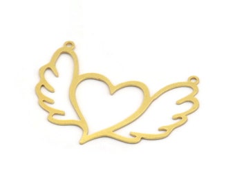 Brass Heart Charm, 8 Raw Brass Heart Shaped Charms With 2 Loops, Findings, Pendants, Necklace Connectors (32x45x0.60mm) A5192