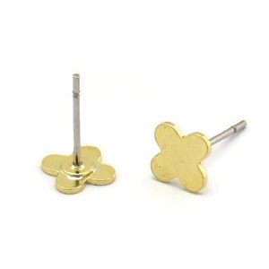 Brass Plus Earring, 12 Raw Brass Plus Shaped Stud Earrings (7x6x0.60mm) A6062