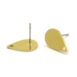 Brass Drop Earring, 10 Raw Brass Drop Shaped Stud Earrings With 1 Hole (14x9x0.80mm) A3771 A5116