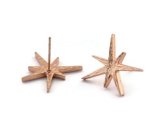 Rose Gold Boom Earring, 4 Rose Gold Plated Brass Boom Stud Earrings (22x17x2mm) N1488