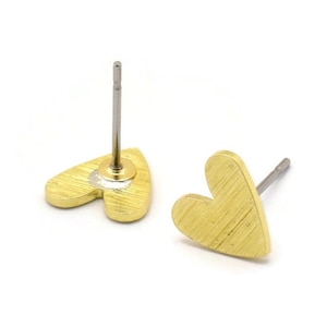 Brass Heart Earring, 10 Textured Raw Brass Heart Stud Earrings (8x1mm) M02169 A2554