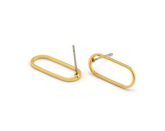 Gold Oval Earring, 8 Gold Plated Brass Oval Stud Earrings (20x8x1mm) E003 A2042 H0248