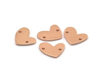 Rose Gold Heart Charm, 6 Rose Gold Plated Brass Heart Charms With 2 Holes (14x11x1mm) M857