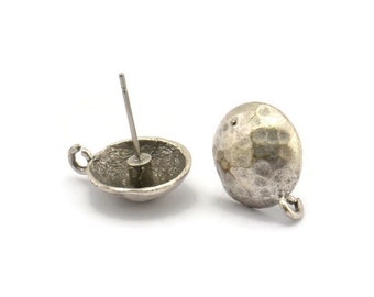 Silver Earring Post, 6 Antique Silver Plated Brass Earring Posts With 1 Loop (12.5x16mm) BS 1839