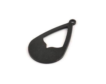 Black Drop Charm, 8 Oxidized Black Brass Drop Charms With 1 Loop (28x16x0.80mm) A1604