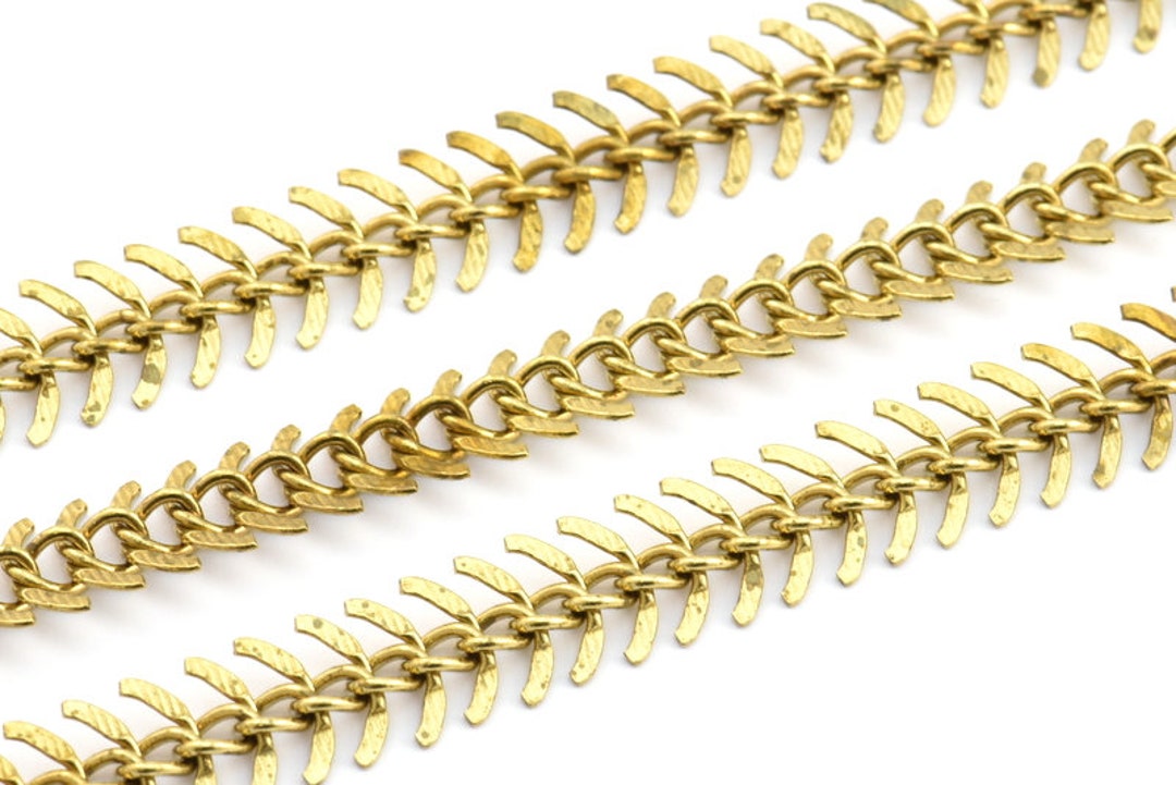 Fish Roe Pattern Chain Fish Bone Chain, 2 Meters Raw Brass Textured Fish Bone Chain (11mm ...