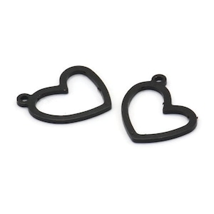 Black Heart Charm, 12 Oxidized Black Brass Heart Charms With 1 Loop (16x14x1mm) M950