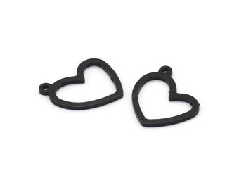 Black Heart Charm, 12 Oxidized Black Brass Heart Charms With 1 Loop (16x14x1mm) M950