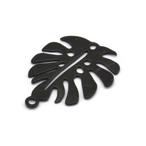 Black Monstera Charm, 12 Oxidized Black Brass Monstera Leaf Charms With 1 Loop, Pendants, Earrings, Findings (24x20x0.60mm) D1005 S234