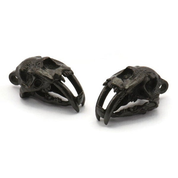 Black Tiny Animal Skull, 1 Oxidized Brass Black Fossil Skull Pendants (21x11x12mm) N0485 S142