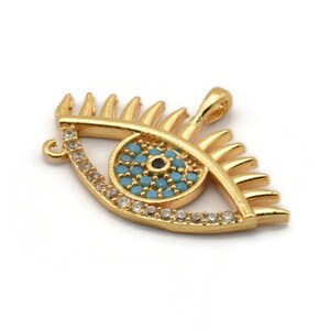 Gold Eye Charm, Gold Plated Eye, Cubic Zircon, CZ Pave Eye Charm, Zircon Charm Pendants With 1 Loop (18x26x1.8mm) SY0108
